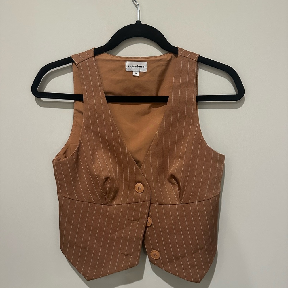 Superdown Tan Pinstripe Vest